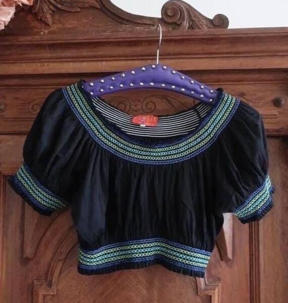 Vintage Kenzo Jungle Crop Top Blouse Shirt With Elasticated