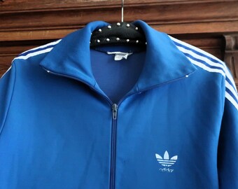 Vintage 70s Adidas Track Jacket Blue White Stripes Trefoil Logo
