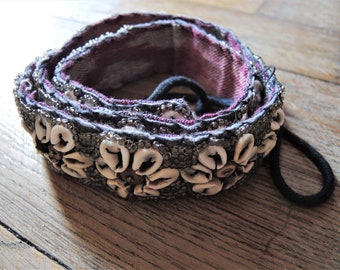Vintage Summer Sea Shells & Beaded Black Fabric Tie Belt - Etsy display picture 2