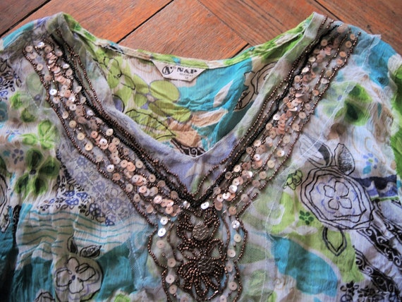 Vintage embroidered silk blend folklore tunic blo… - image 10