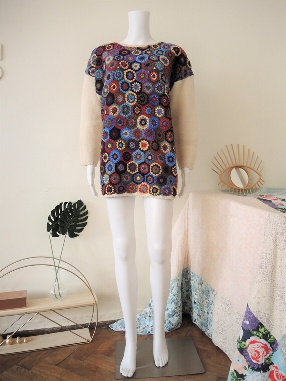 Vintage Floral Crocheted Lace Sweater 