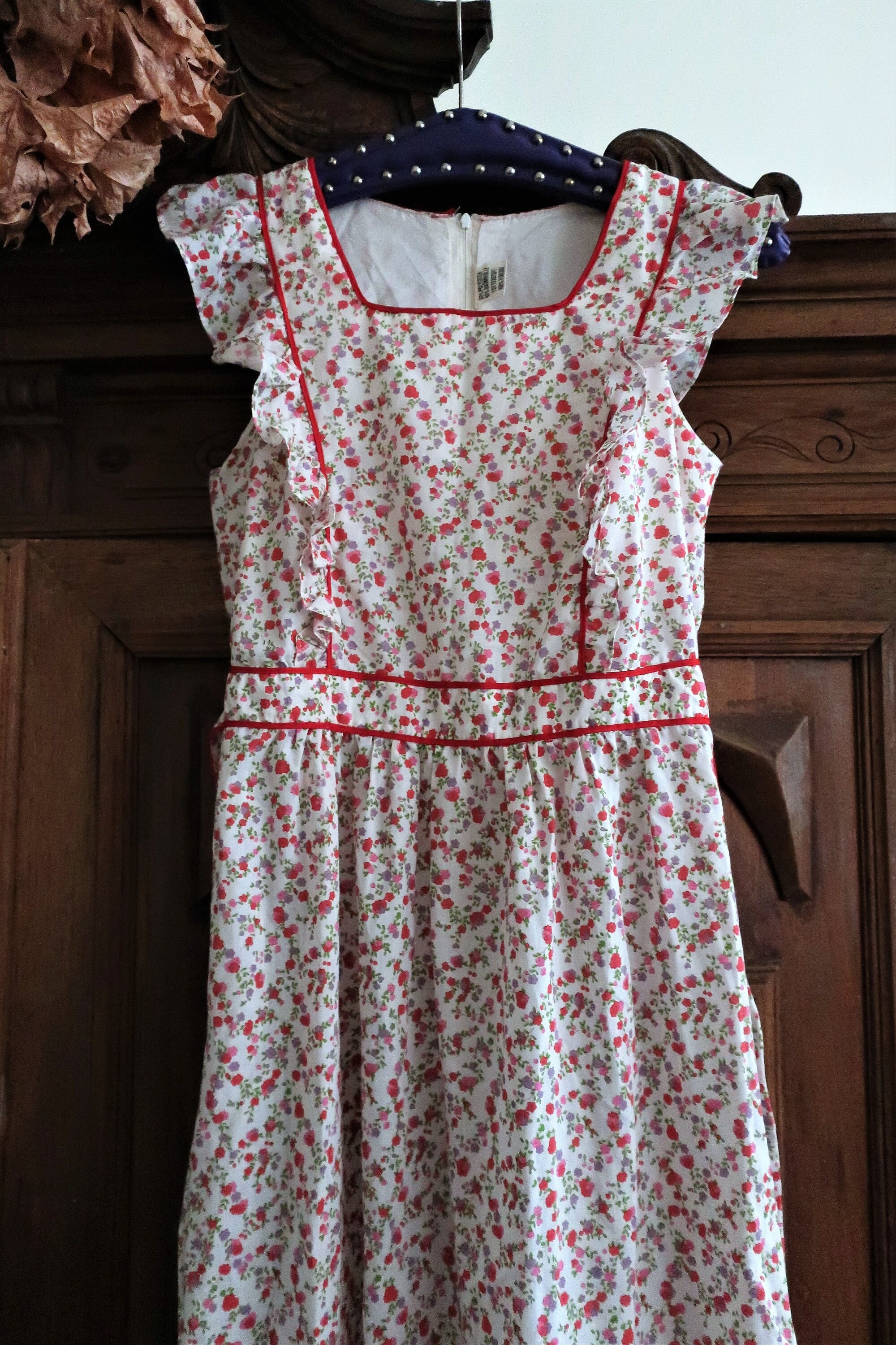German Ruffles German Vintage Maxi Prairie Dress With Ruffles Square Neck Tie Band and ...