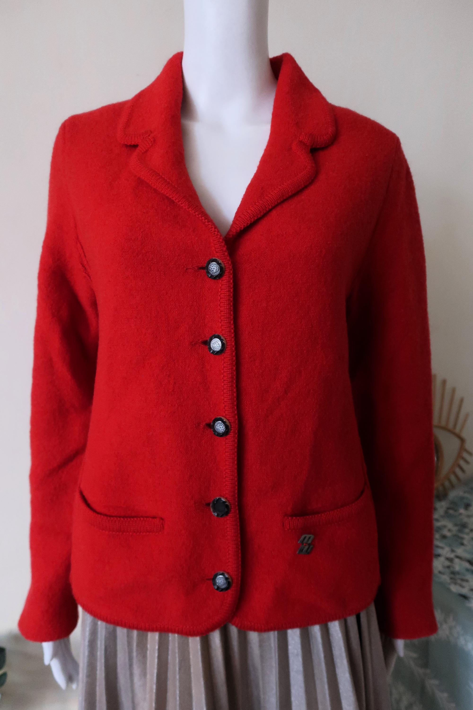 Austrian Vintage Wesenjak Tyrolean Trachten Boiled Wool Jacket Red