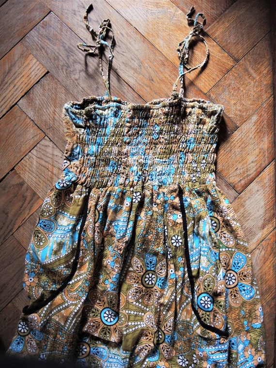 Vintage floral smocked cotton maxi strap dress su… - image 9