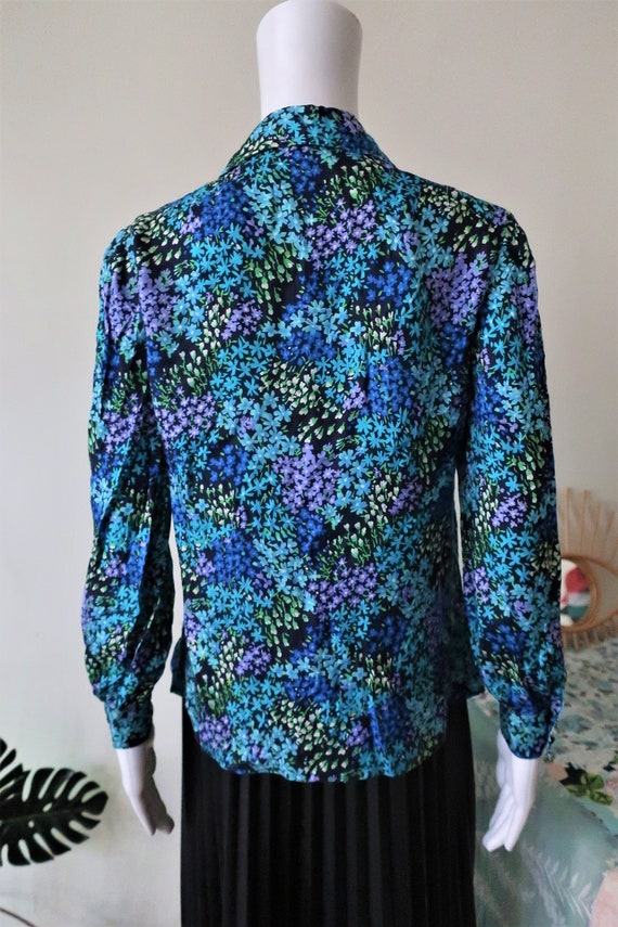 Vintage silk blouse shirt with ditsy floral print… - image 7