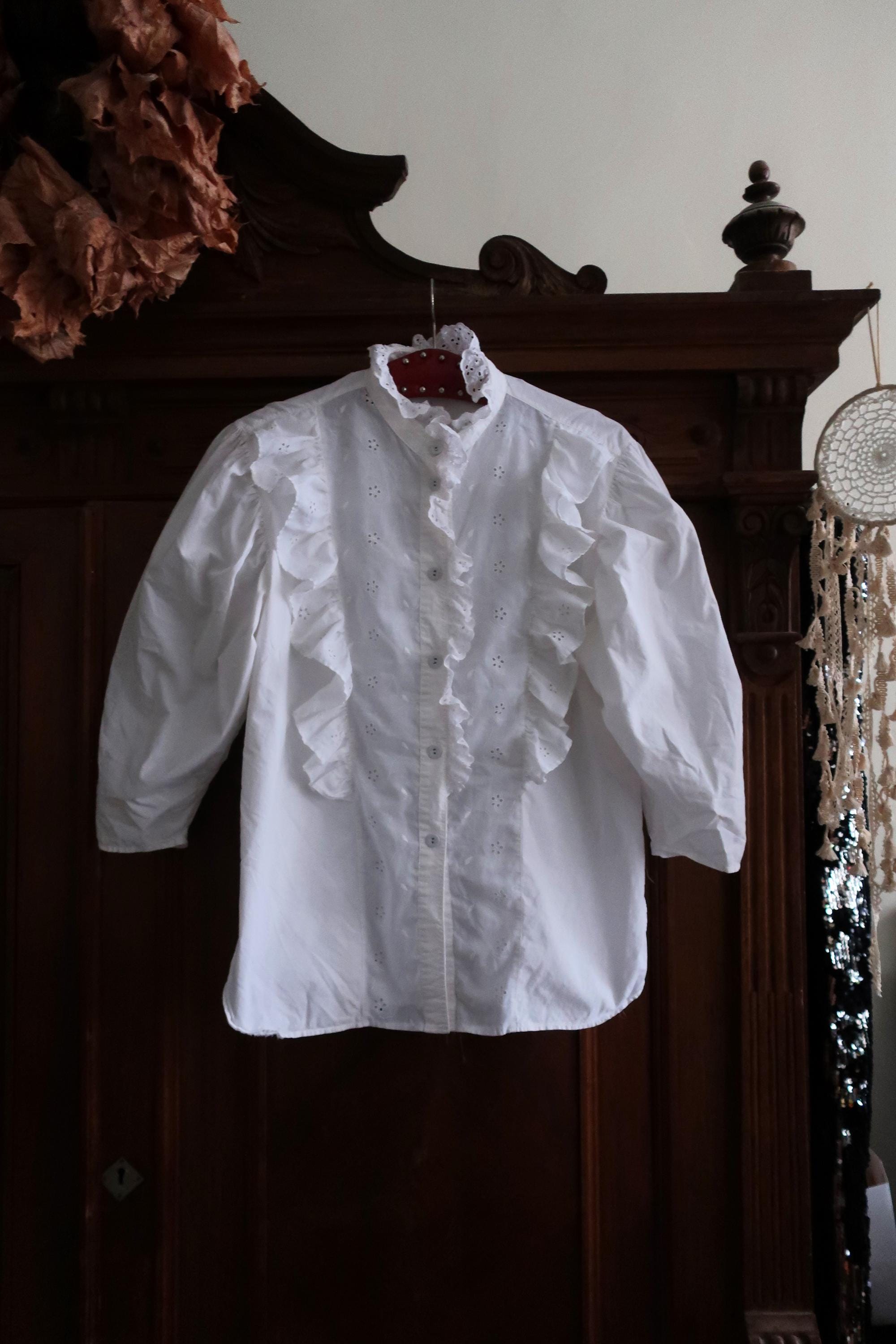 German Ruffles German Vintage Le Truc White Cotton Trachten Blouse With Ruffle Details ...