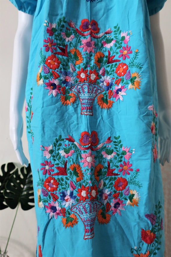 Vintage turquoise blue handmade Mexican folklore … - image 3