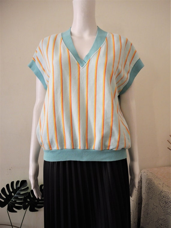 Vintage Marimekko pastel blue cotton t-shirt top … - image 4