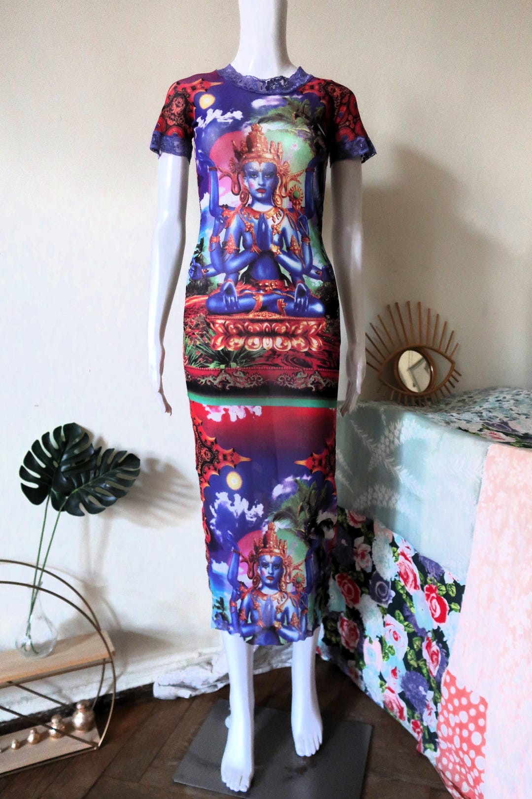 Jean Paul Gaultier Maille Classique Shiva Print Mesh Dress