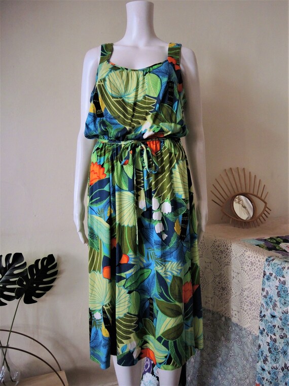 Vintage cotton jersey sundress strap dress with t… - image 3