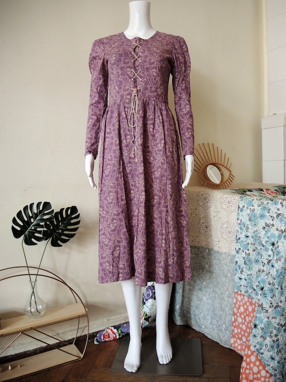 Vintage Vanessa Finland lilac floral cotton midi … - image 1