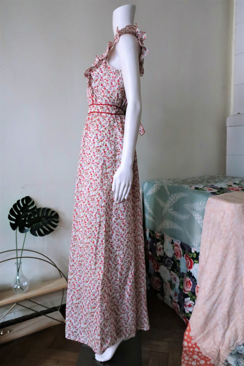 German Ruffles German Vintage Maxi Prairie Dress With Ruffles Square Neck Tie Band and ...