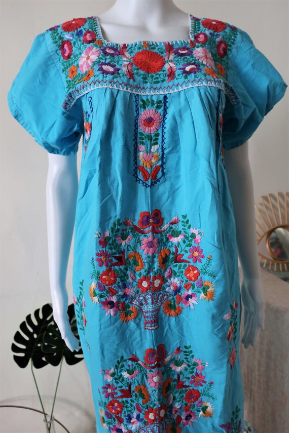 Vintage turquoise blue handmade Mexican folklore … - image 5