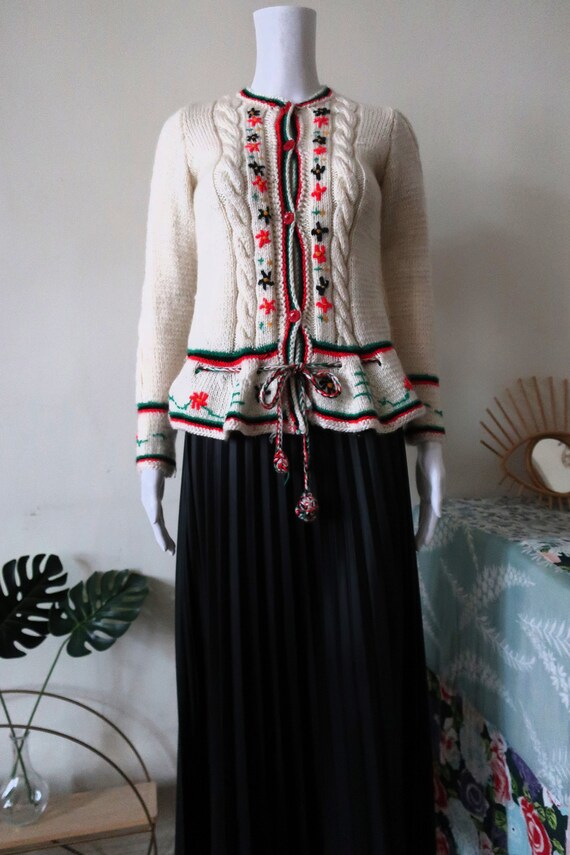 Vintage Austrian trachten wool knit cardigan swea… - image 3