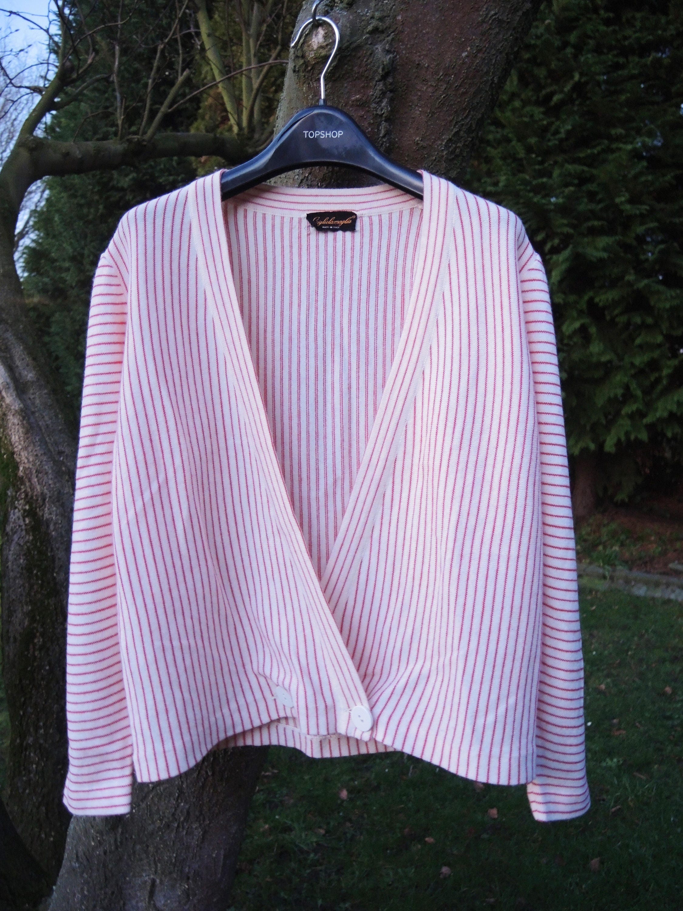 Vintage Wool Cashmere Knit Stripe Striped Cardigan Nautical Sailor 