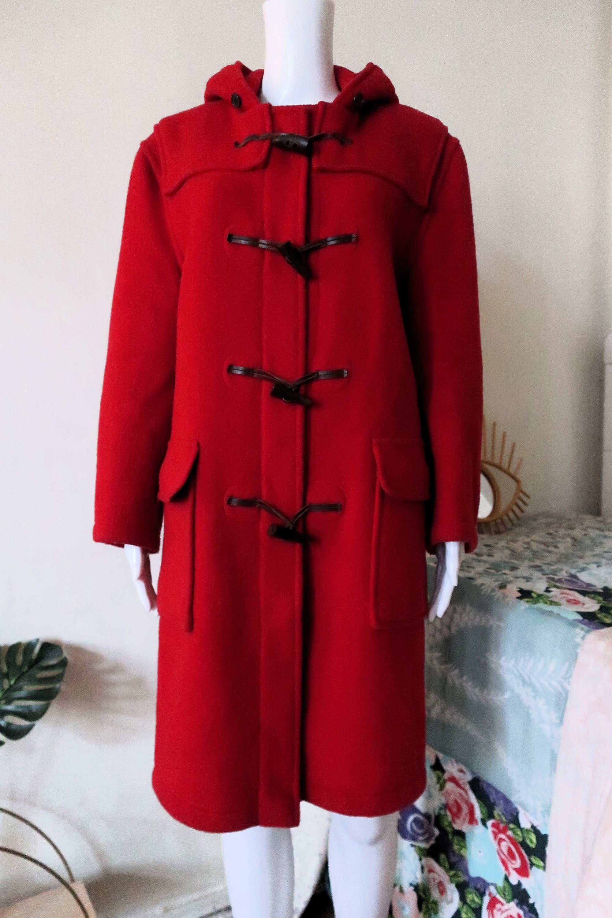 British Vintage Gloverall Red Dufflecoat Duffle Wool Winter Coat
