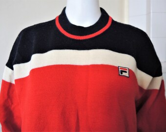 Vintage Fila wool knit color-blocking sweater jumper pullover 1980s 80s made in Italy