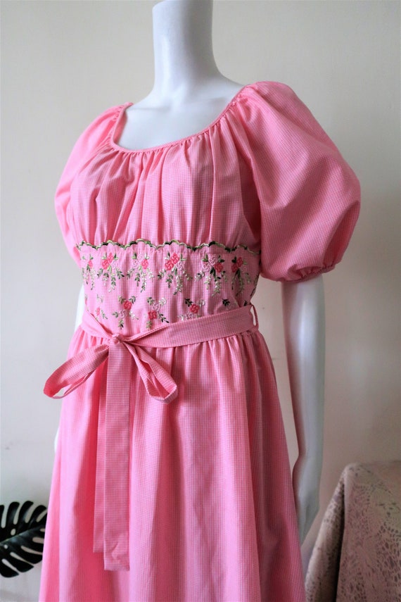 German Vintage pink Vichy check cotton maxi dress 