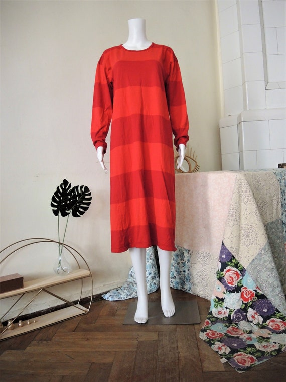 Vintage Marimekko Finland red and orange striped c