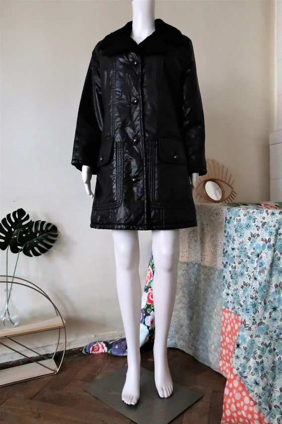 Finnish Vintage Luhta shiny black padded nylon co… - image 3