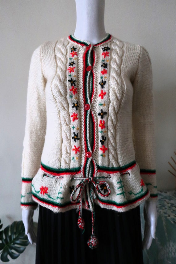 Vintage Austrian trachten wool knit cardigan swea… - image 2