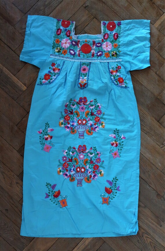 Vintage turquoise blue handmade Mexican folklore … - image 10