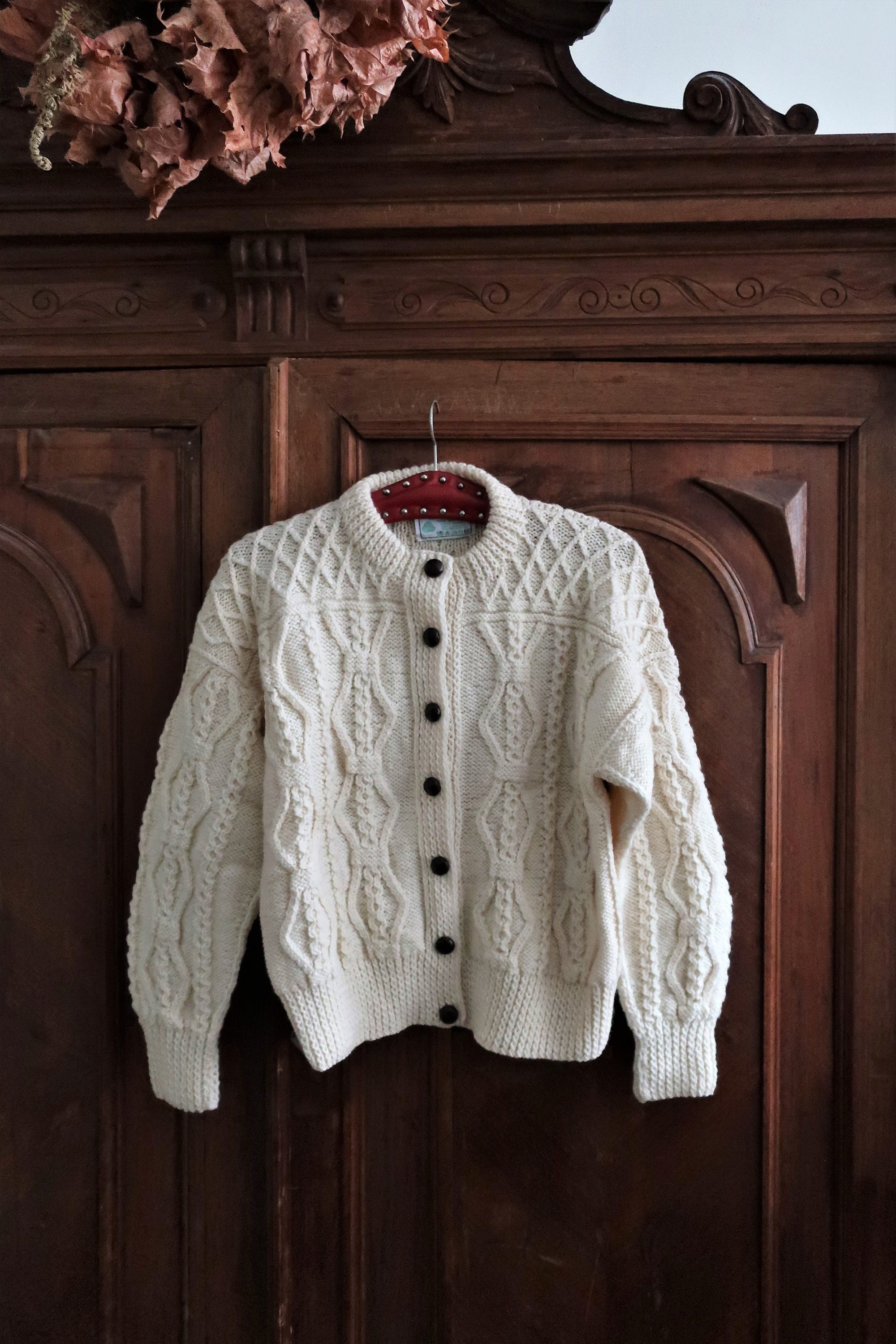 Abbigliamento Abbigliamento donna Maglioni Cardigan Cardigan vintage in lana austriaca maglia Aran bottone su lungo cardigan maglione 