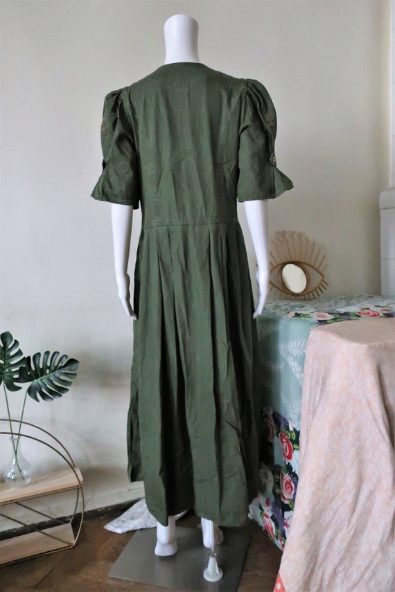 Austrian Vintage trachten khaki cotton midi dress… - image 7