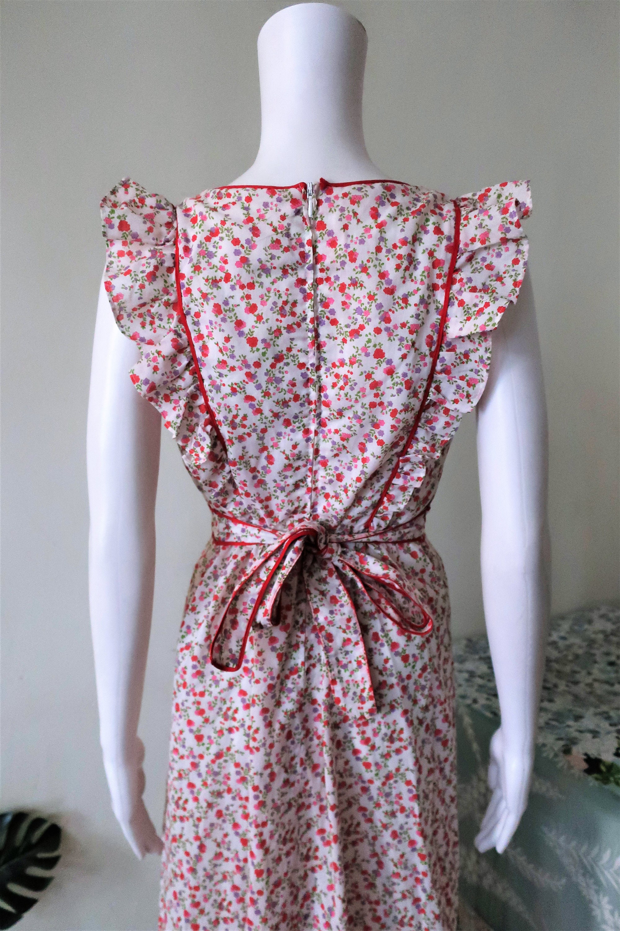 German Ruffles German Vintage Maxi Prairie Dress With Ruffles Square Neck Tie Band and ...