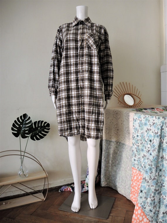 Vintage tartan check cotton flannel shirt dress o… - image 8