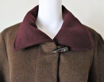 Vintage Loden Frey Bavarian trachten wool coat brown with contrasting details and toggle Alpine country loden 1990s 90s