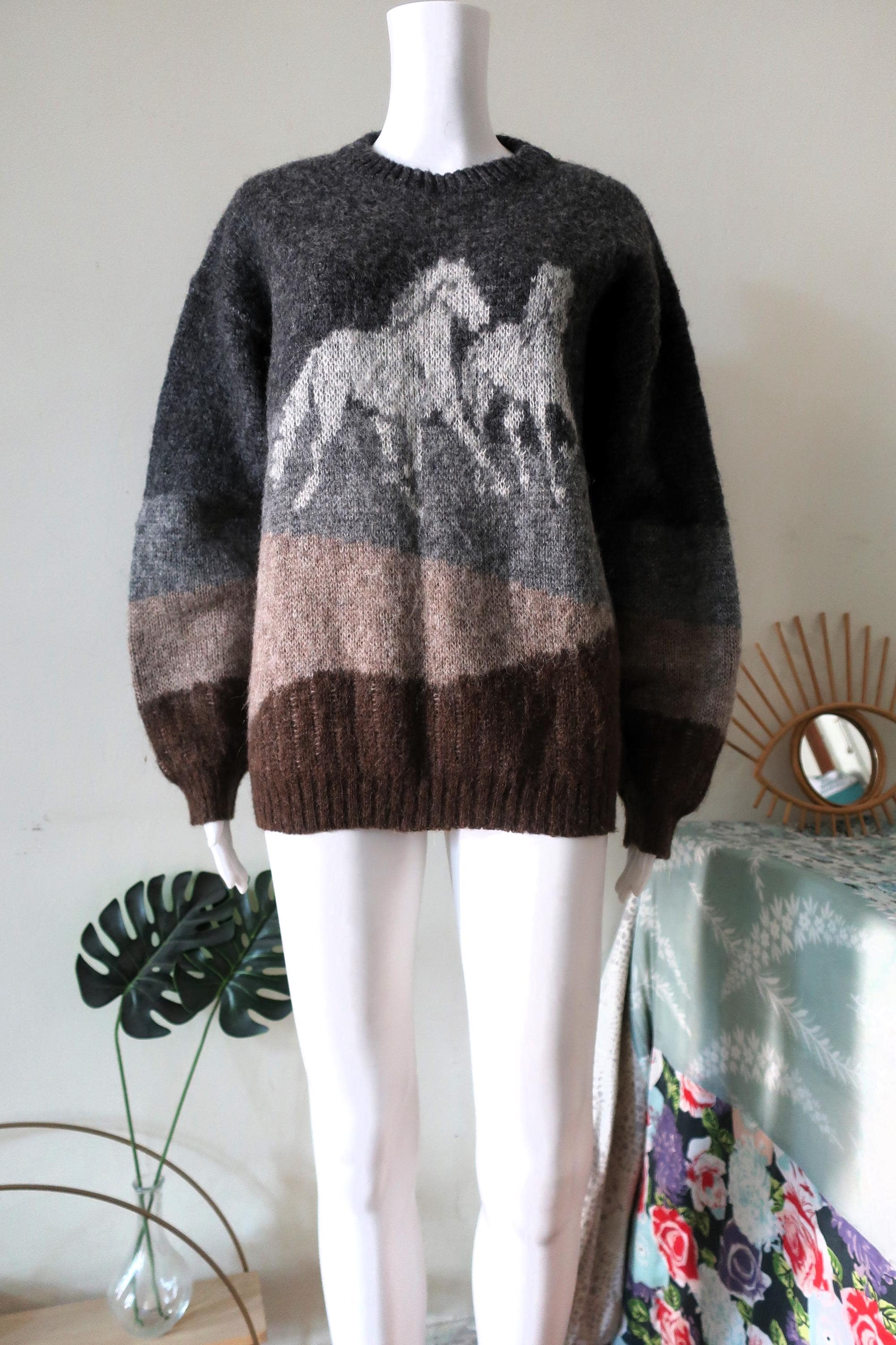 Vintage Floss Icelandic Wool Knit Sweater With Wild Horses and