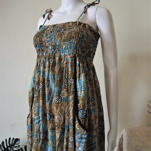 Vintage floral smocked cotton maxi strap dress sundress with empire waist 1980s 80s 1990s 90s image 5