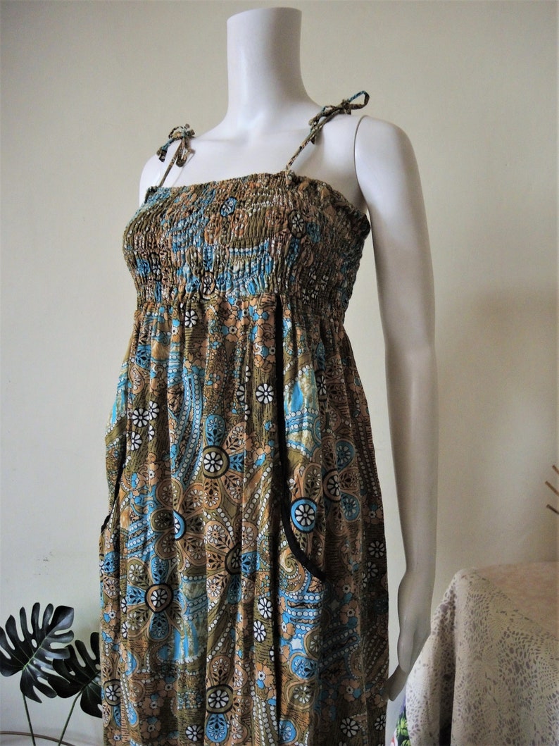 Vintage floral smocked cotton maxi strap dress sundress with empire waist 1980s 80s 1990s 90s image 5