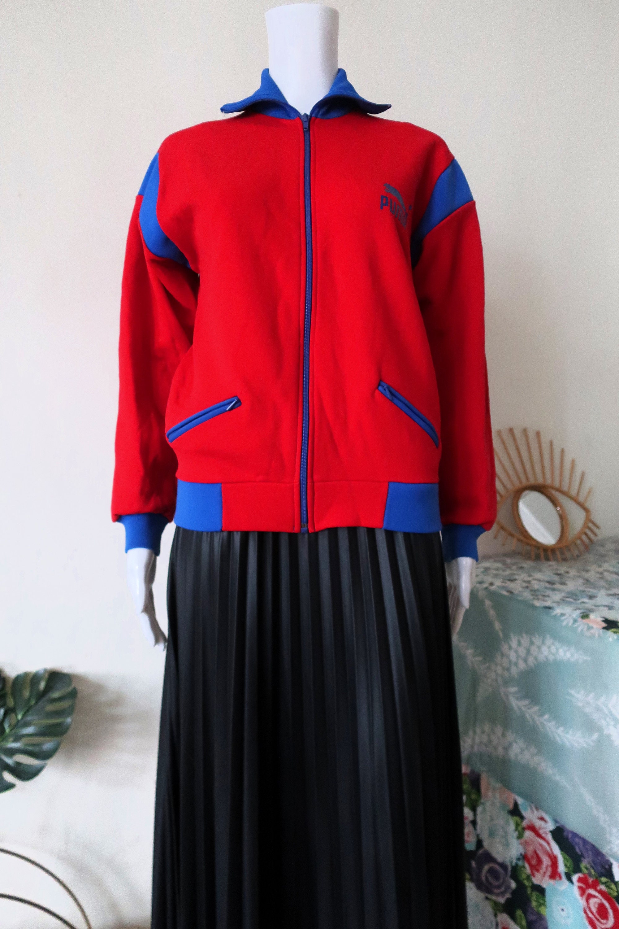 Vintage Puma Red Track Jacket With Contrasting Blue Details