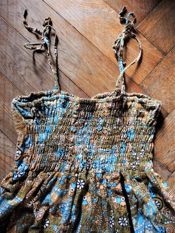 Vintage floral smocked cotton maxi strap dress su… - image 10