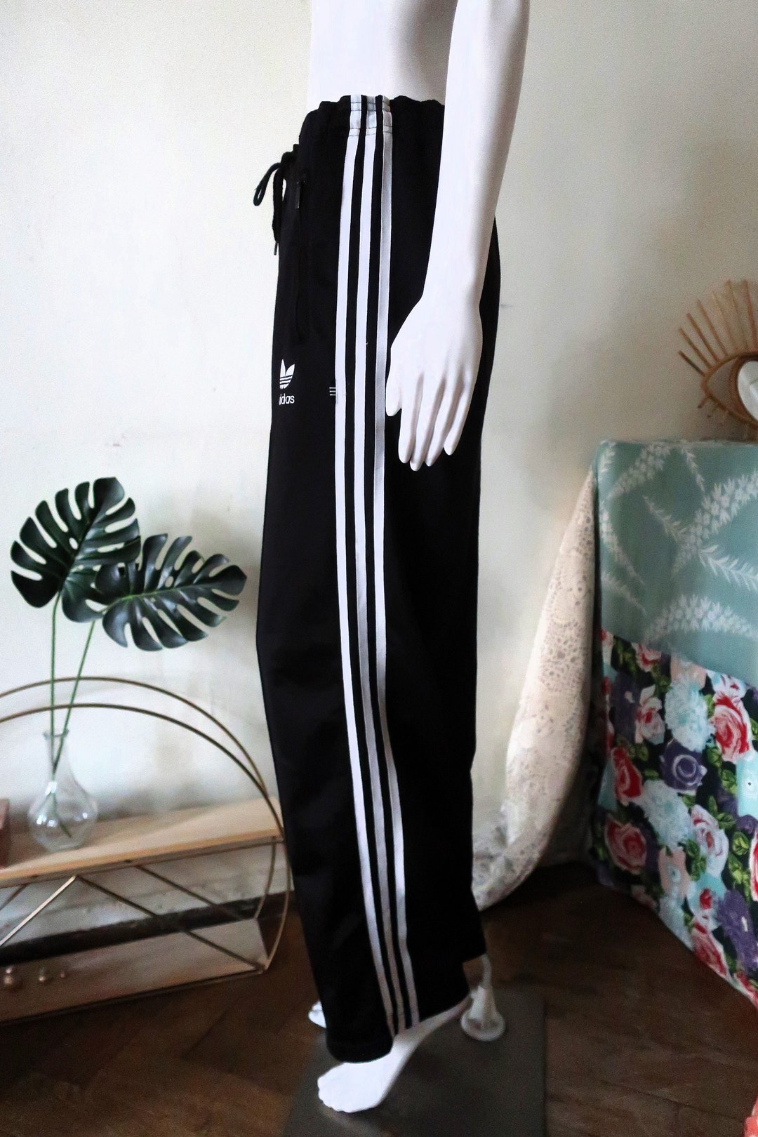 Vintage Adidas Black Track Pants Trousers With White Trefoil Etsy