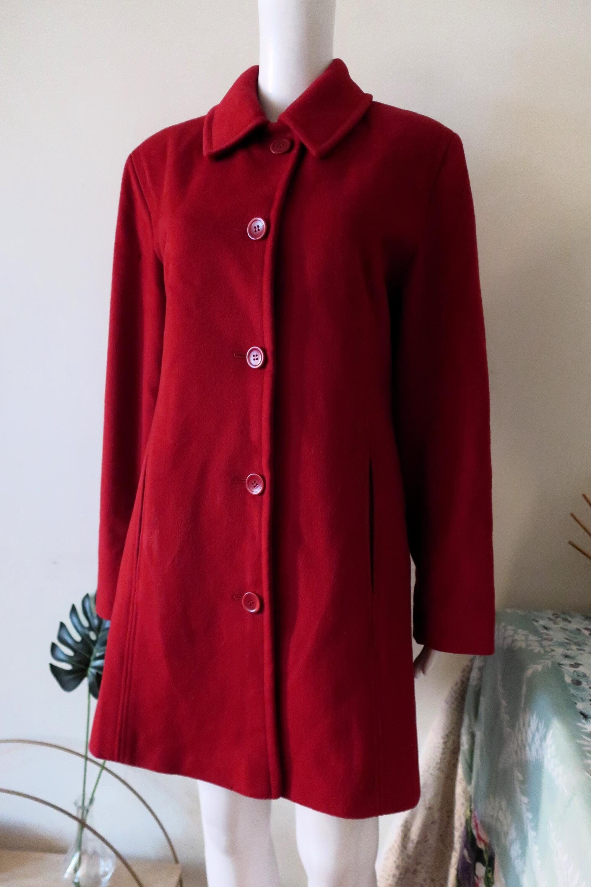 Vintage Calvin Klein Merino Wool Coat Cherry Red With Classic 