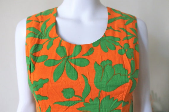 Vintage orange and green floral print cotton maxi… - image 4