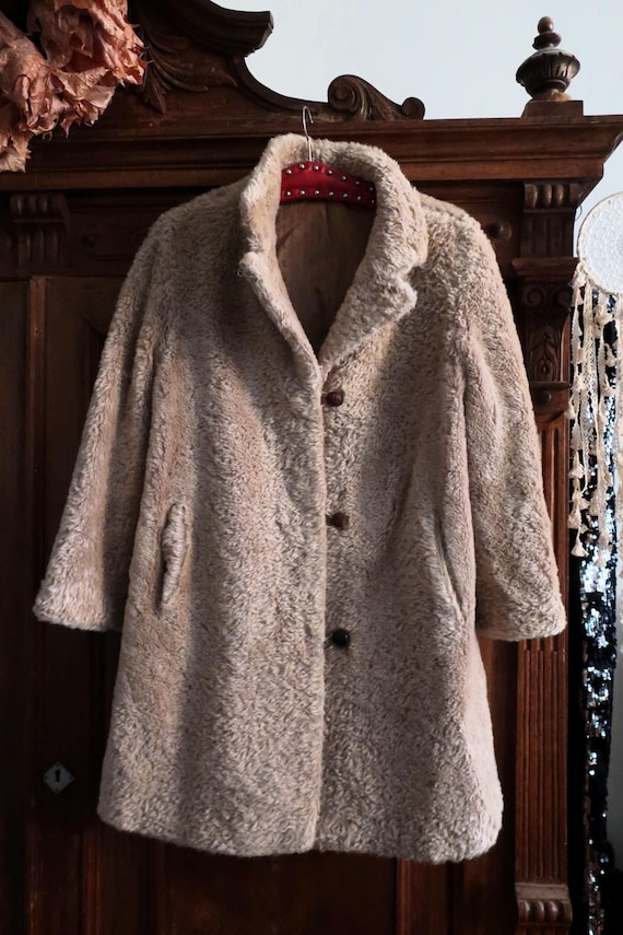 German Vintage Peter Hahn Sand Shaggy Coat Alpaca Mohair With High