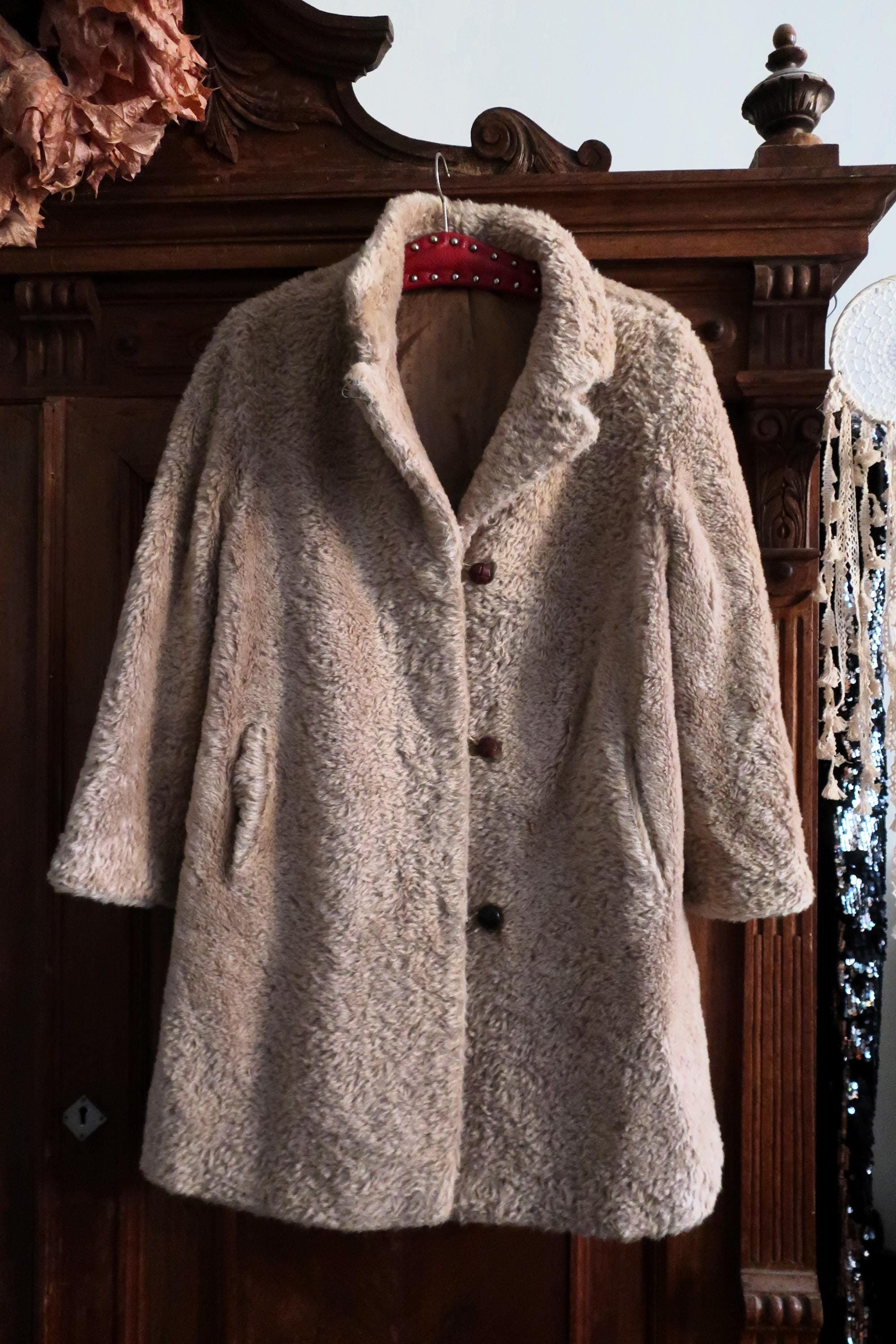 German Vintage Peter Hahn Sand Shaggy Coat Alpaca Mohair With High