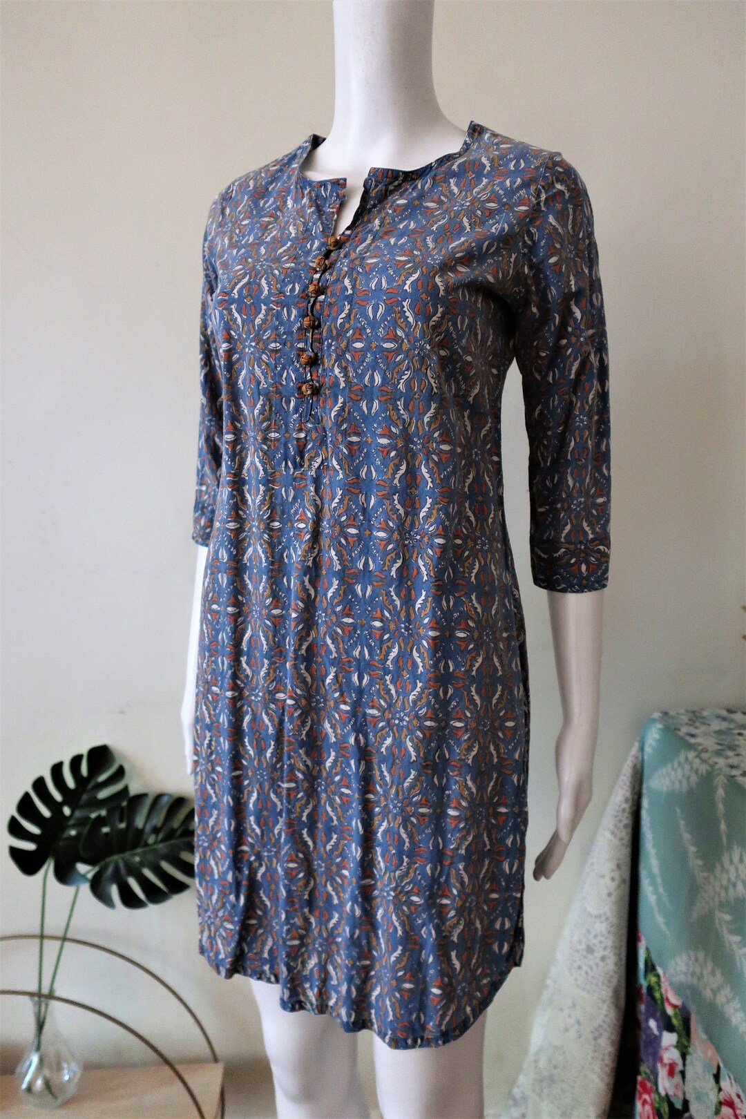 Vintage Tribal Print Tunic Dress Navy -S main image 1