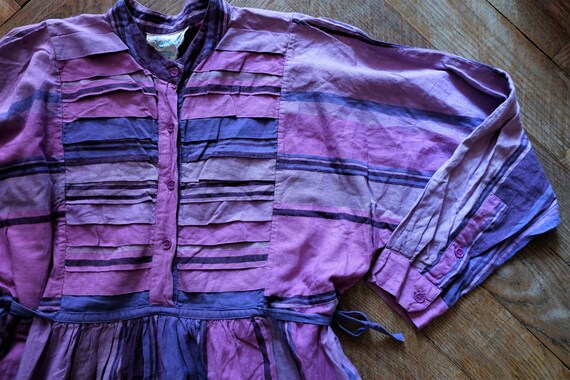 Vintage lilac pink striped folklore cotton dress … - image 9