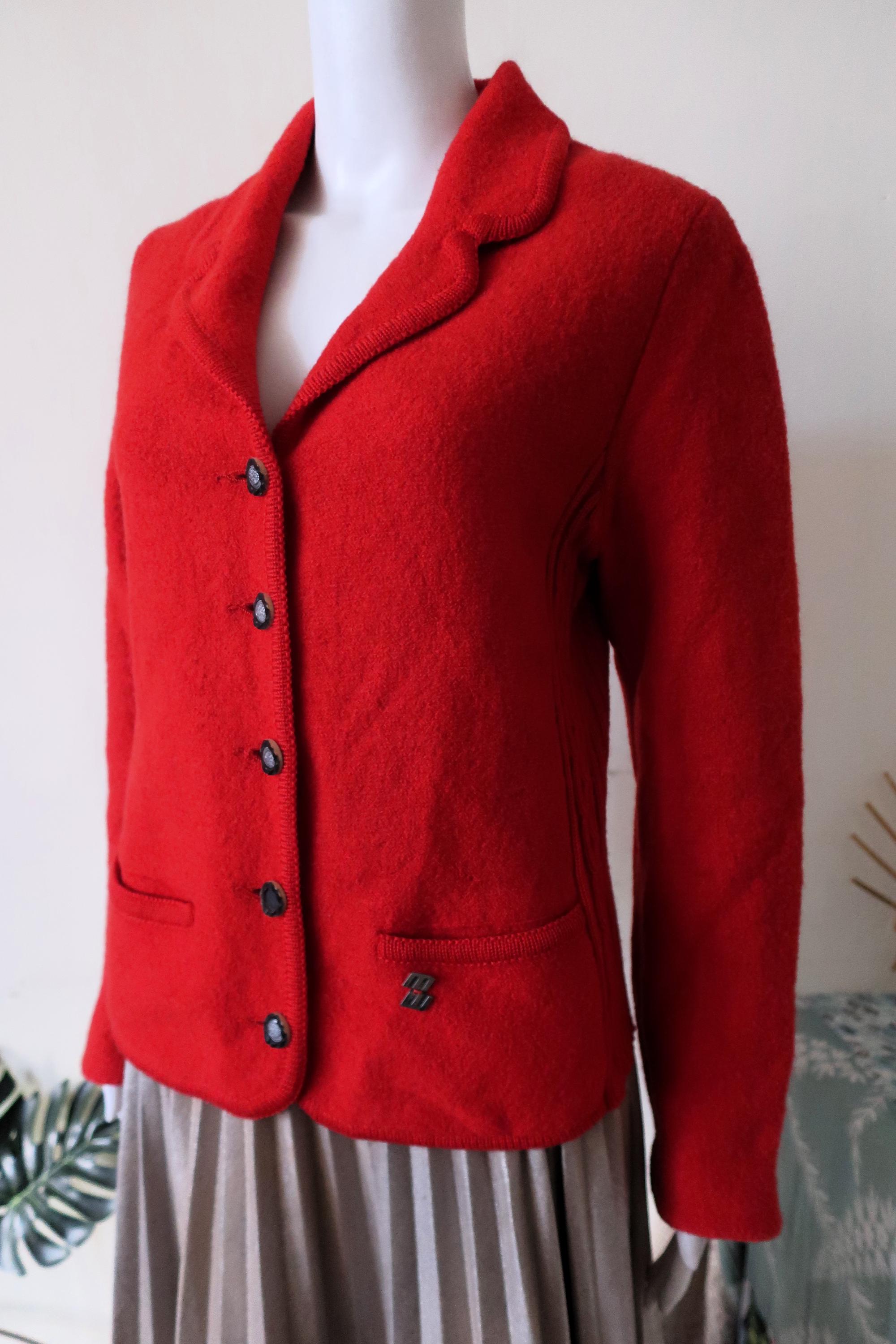 Austrian Vintage Wesenjak Tyrolean Trachten Boiled Wool Jacket Red