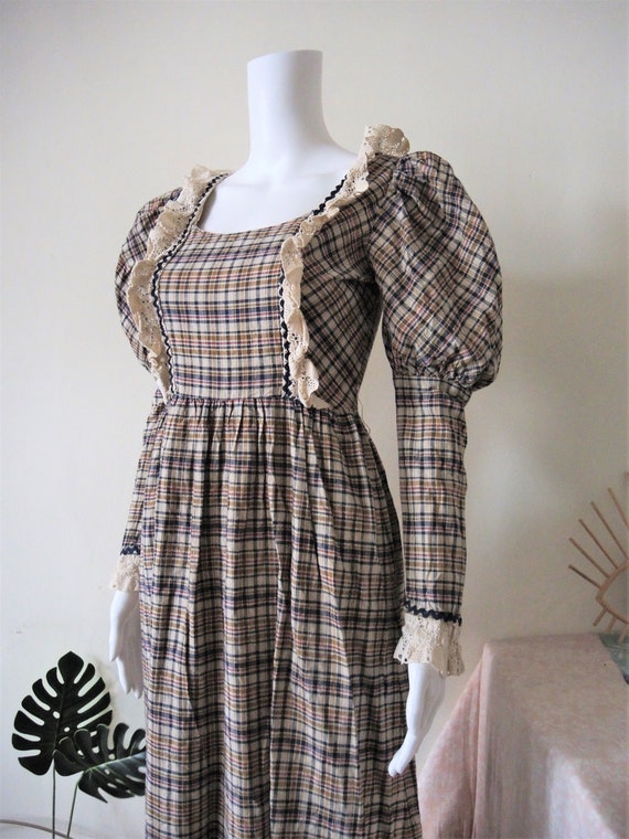 Vintage checked prairie maxi dress with leg of mut