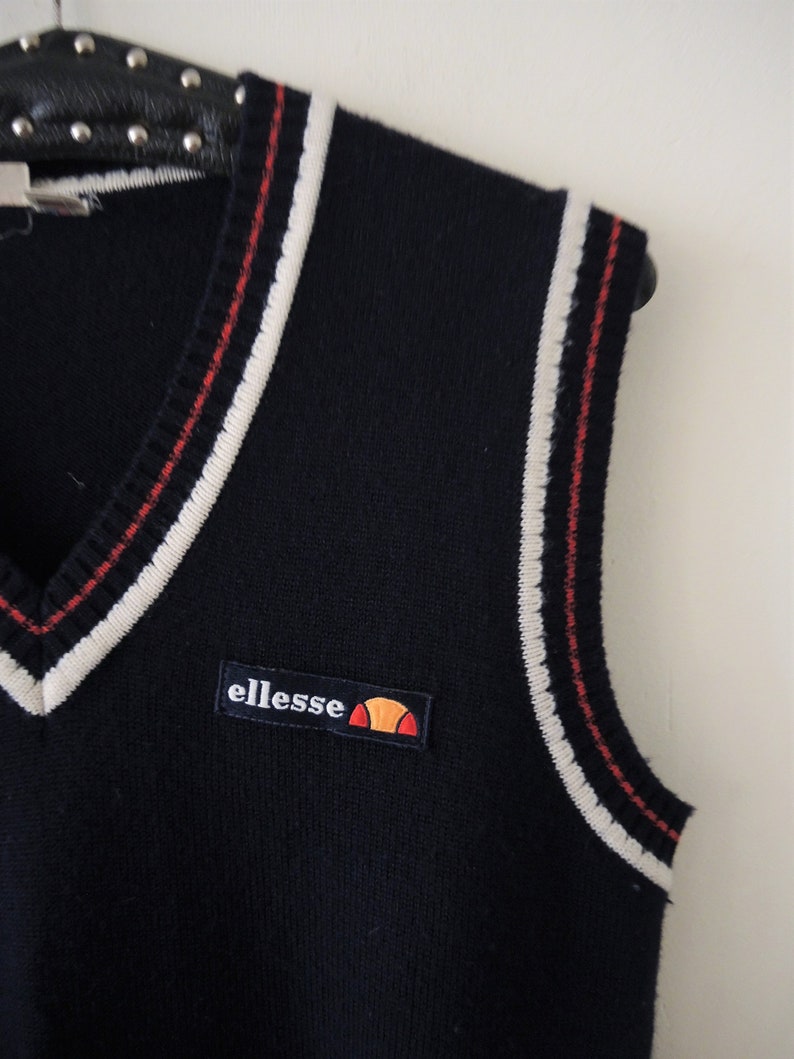 Vintage Ellesse knit tennis vest with stripe details 1980s 80s made in Italy