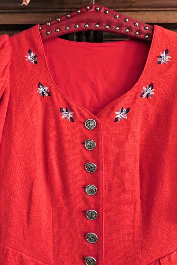 Vintage Bavarian trachten red linen cotton midi d… - image 10