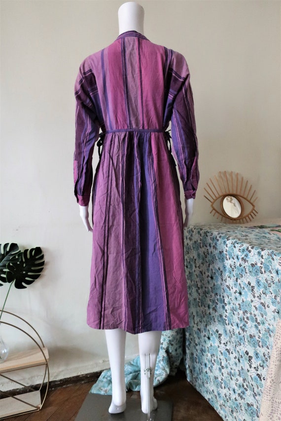 Vintage lilac pink striped folklore cotton dress … - image 7