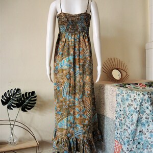 Vintage floral smocked cotton maxi strap dress sundress with empire waist 1980s 80s 1990s 90s image 7