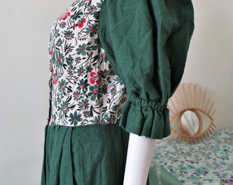 WENGER オーストリア　民族衣装　大きめサイズ　特大　グリーン　ビンテージ Vintage Wenger Green Austrian Trachten Midi Dress With